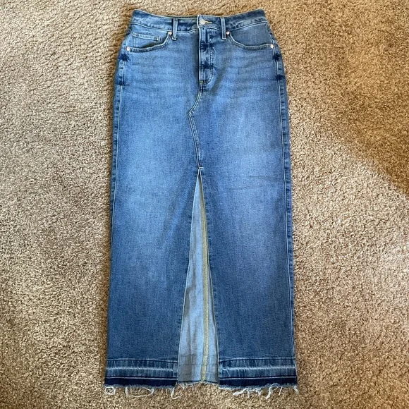Express Denim Maxi Skirt Front Slit Jean Long Skirt High Waisted Blue Size 4 - Picture 3 of 8